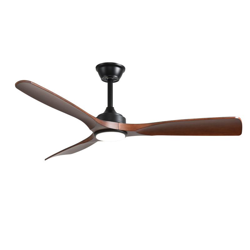 52'' Walnut Modern Ceiling Fan Indoor/Outdoor Fan for Patios with Light and Remote Control 6-Speed Mute Reversible Motor Time