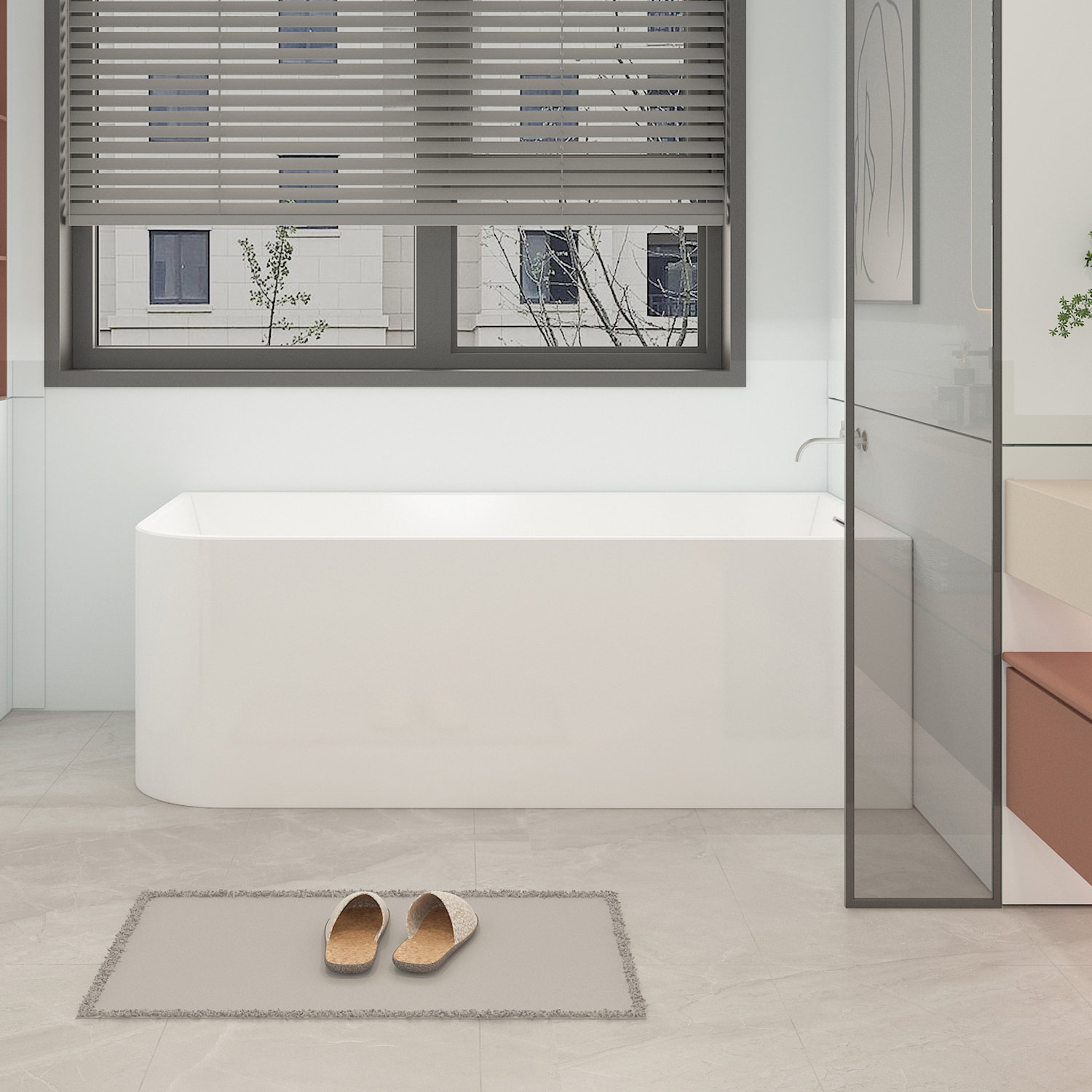 KDK HOME 59" x 28.7" Freestanding Corner Bathtub, Right Drain Acrylic