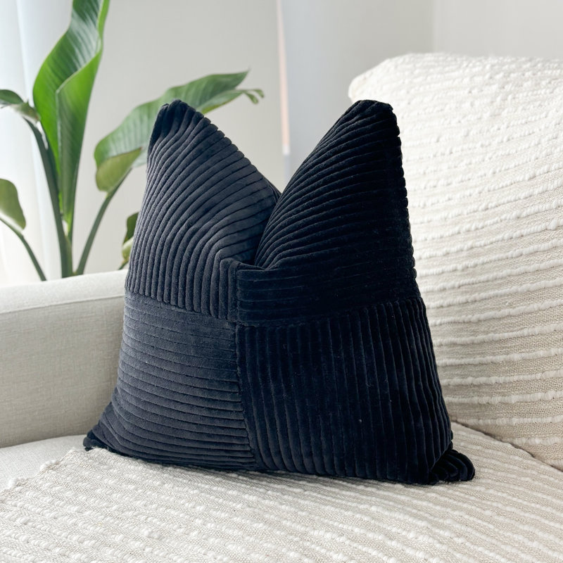 Housse de coussin en velours côtelé doux (ensemble de 2 coussins), Noir