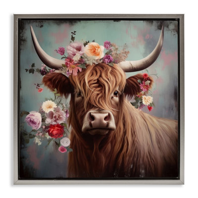 Vache avec fleurs rétro