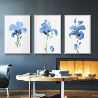 Striking Blue Iris I, ensemble de 3 toiles encadrées sur toile