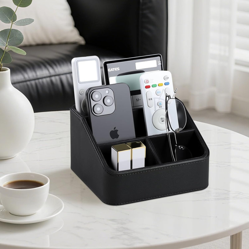 Organisateur de bureau en cuir 4 compartiments