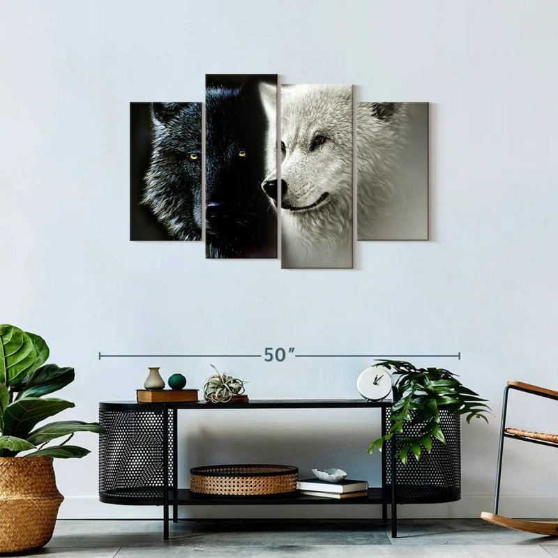 Conte de deux loups sur toile, ensemble de 4 pièces, H 43 po x l 27 po x P 1,25 po