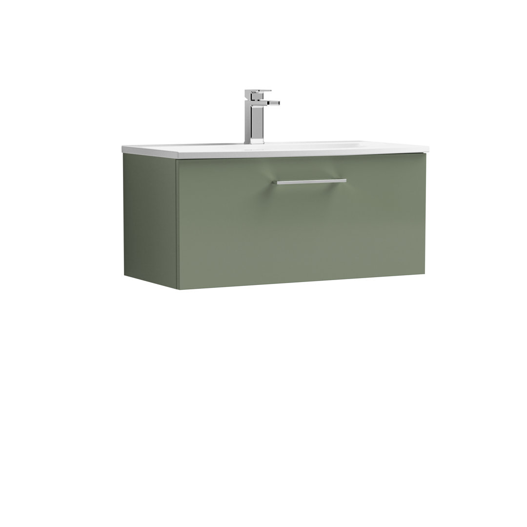 Nuie Satin Green Arno Wall Hung Single Drawer Vanity Unit And Curved Ceramic Basin | | Mdf | 800Mm - Image 3
