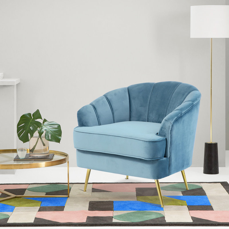 Acevedo Velvet Barrel Chair, Blue
