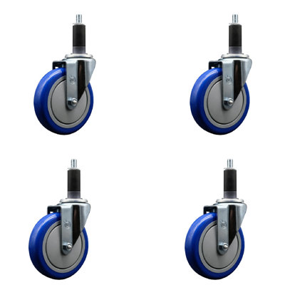 5 Inch SS Poly Wheel Swivel 1-1/8 Inch Expanding Stem Caster Set SCC