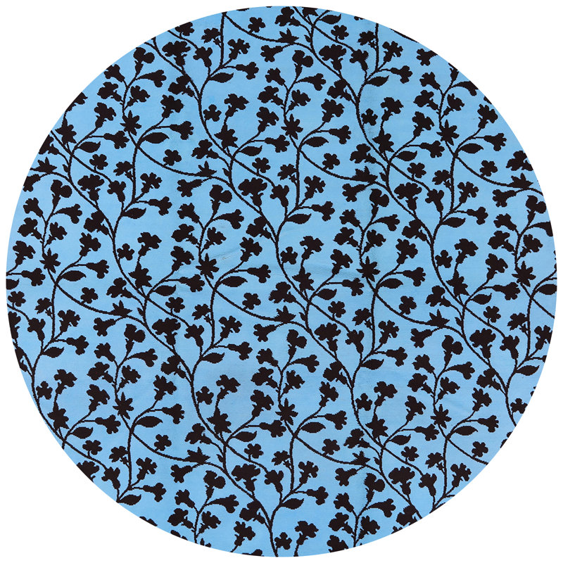 Tapis bleu à motif floral Pompton, Rond 8 pi