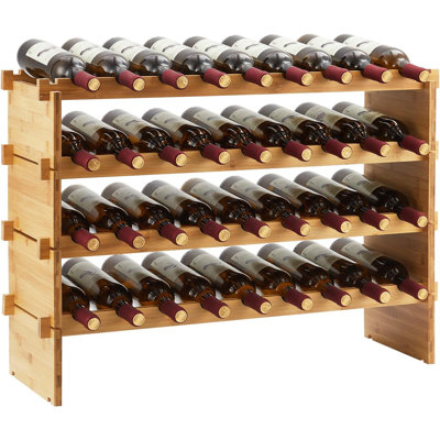 60 Bottles Stackable Modular Wine Racks -10 Tier Freestanding Floor Wine Storage Shelves,Bamboo Liquor Display Shelves,Farmhouse Wooden Wine Bottle Ho by Loon Peak
