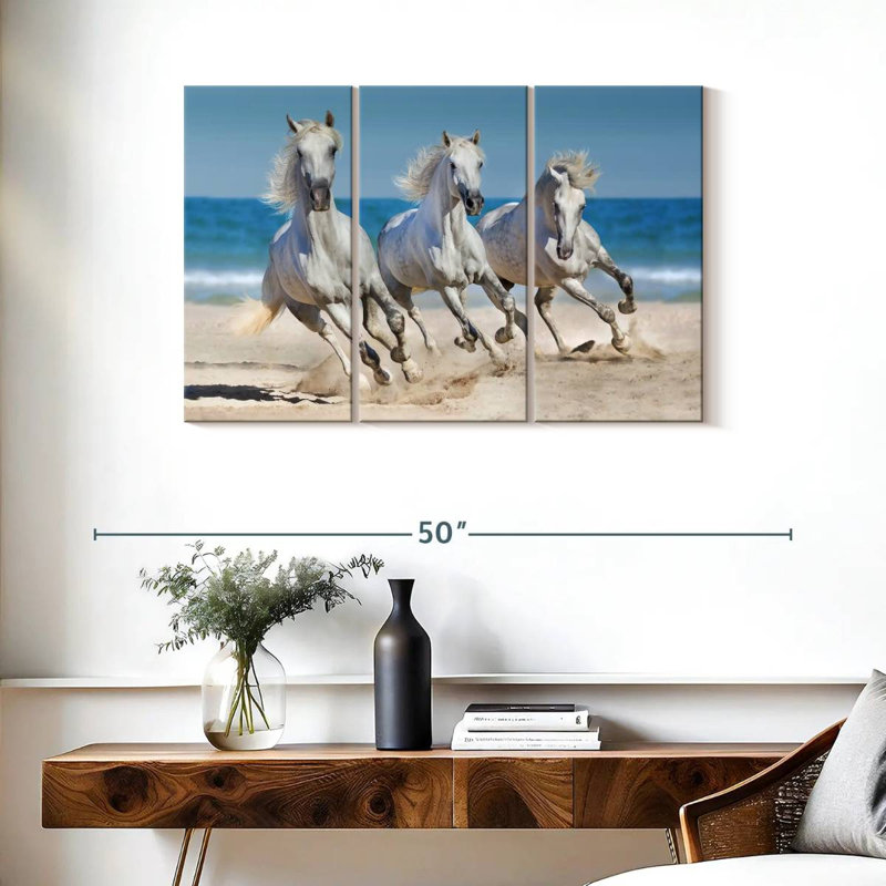 Reproduction d'art sur toile, "Wild Beach Horses", H 24 po x l 38 po x P 1,25 po