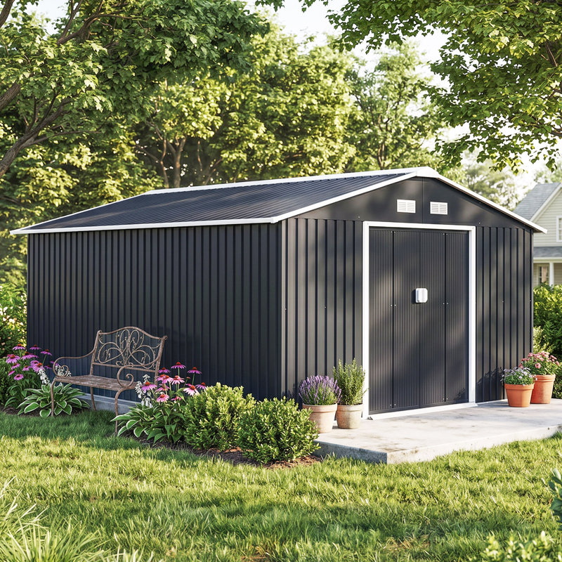 11 ft. W x 13 ft. D Metal Garden Shed, Grey