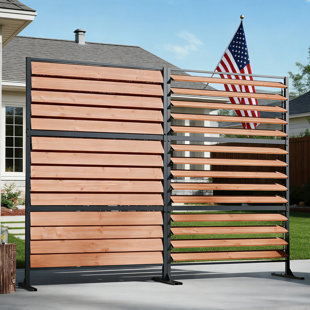 Frances 48 Inch W Outdoor Patio Cedar Louvered Panel Freestanding Privacy Screen With Independent Blinds