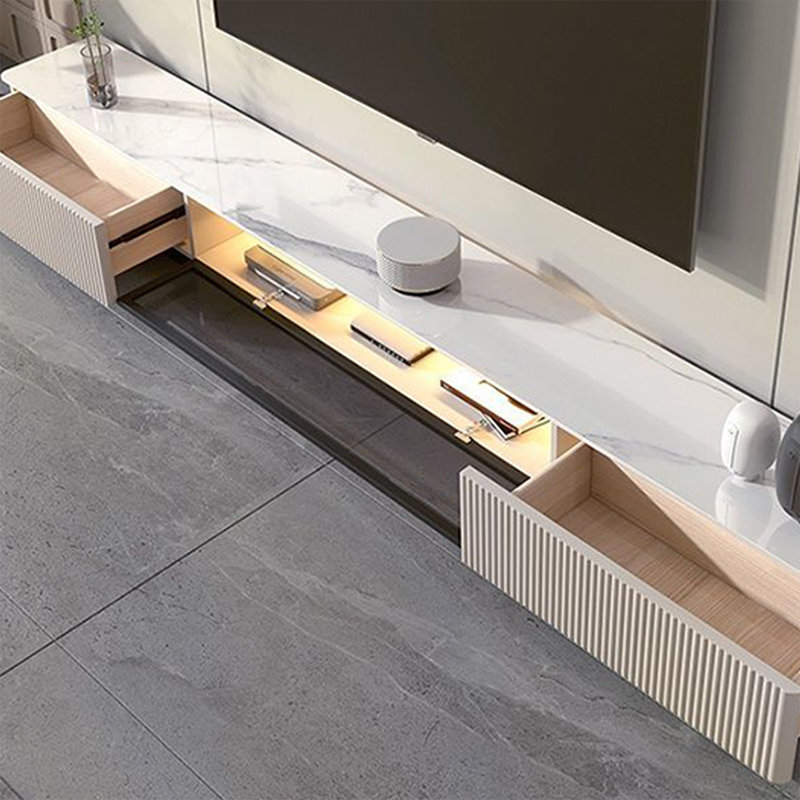 Meuble télé en bois manufacturé clair, Blanc, 12.2"H x 70.87"L x 11.81"W