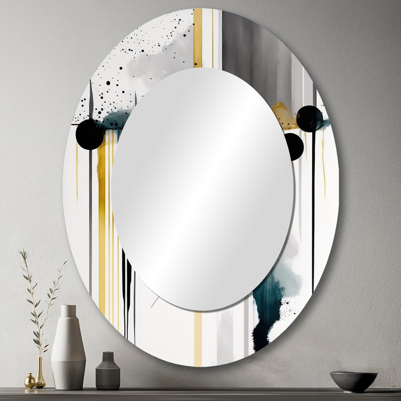 Décoration abstraite abstraite formes III - miroir mural ovale blanc, 43 po x 33 po