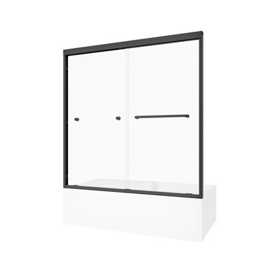55 po x 60 po x H 60 po noir mat Installation réversible porte de douche coulissante double cadre en alliage de baignoire en aluminium, verre trempé 1/4 po (6 mm) avec Nano anti-déflagrant, installation facile