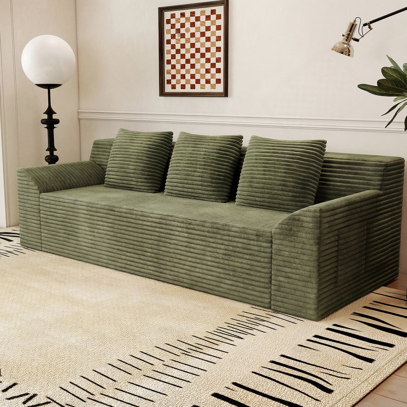Canapé de 71 pouces en velours côtelé avec siège profond, coussins à double couche de type nuage, et aucun assemblage requis pour une utilisation multi-scène.