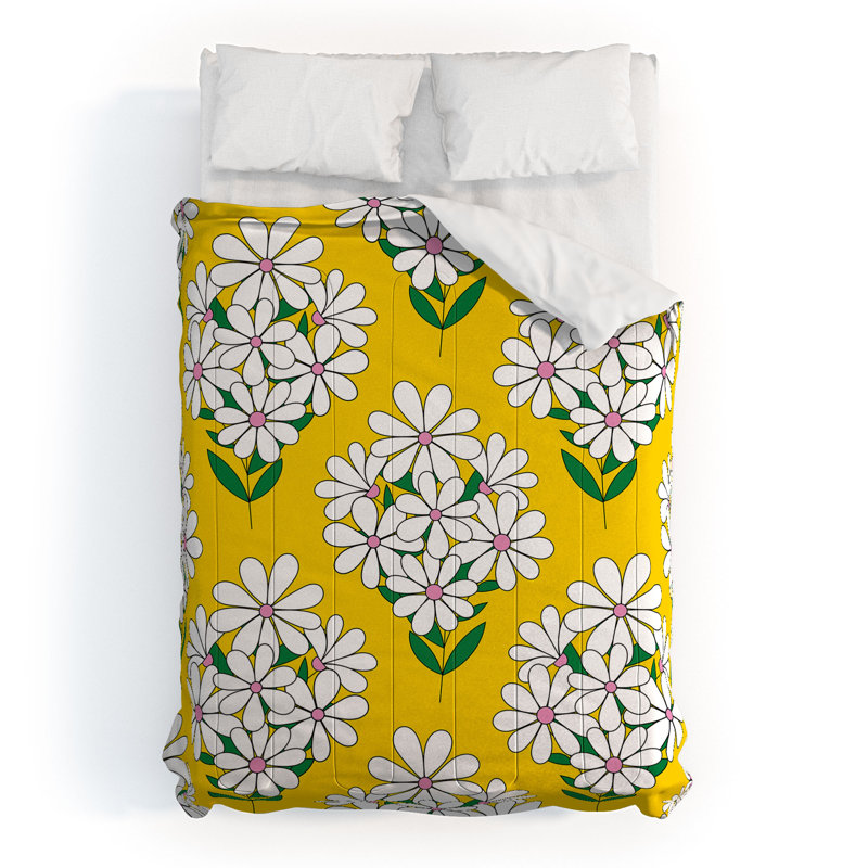 Ensemble d'édredon en coton jaune / blanc / vert Jenean Morrison, Grand édredon