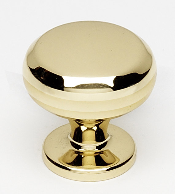 Mushroom Knob, Polished Brass, 1" H x 1" W x 0.63" D