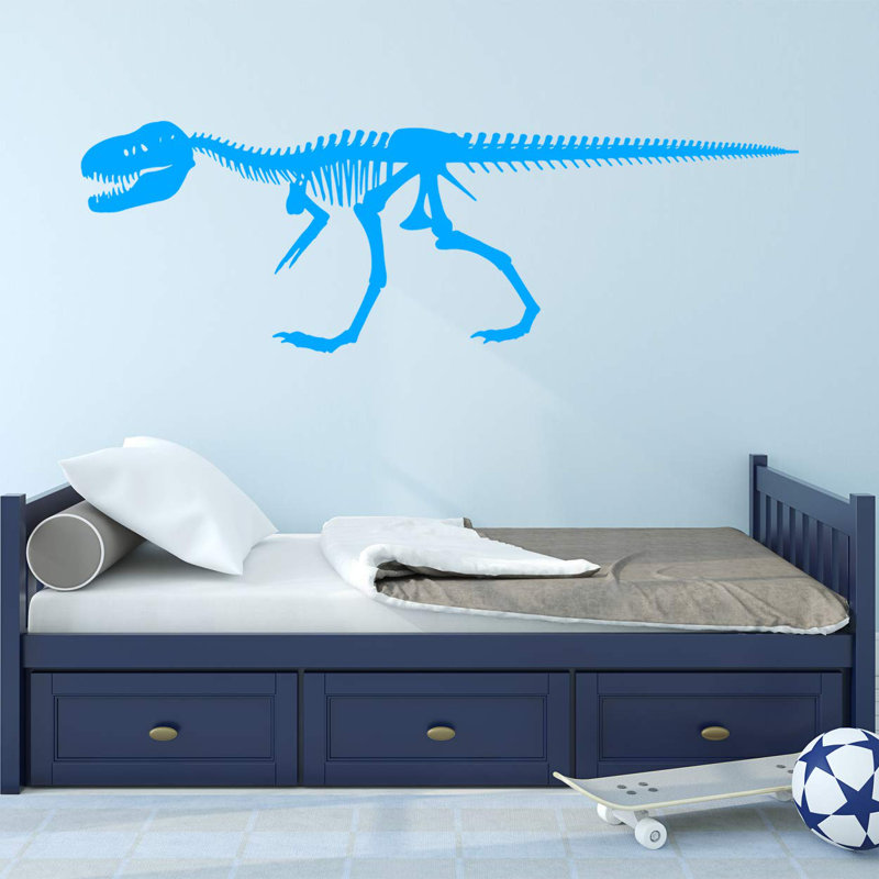Adhésif décoratif squelette de dinosaure Alvie, H 18 po x l 50 po x P 0,01 po, Bleu ciel