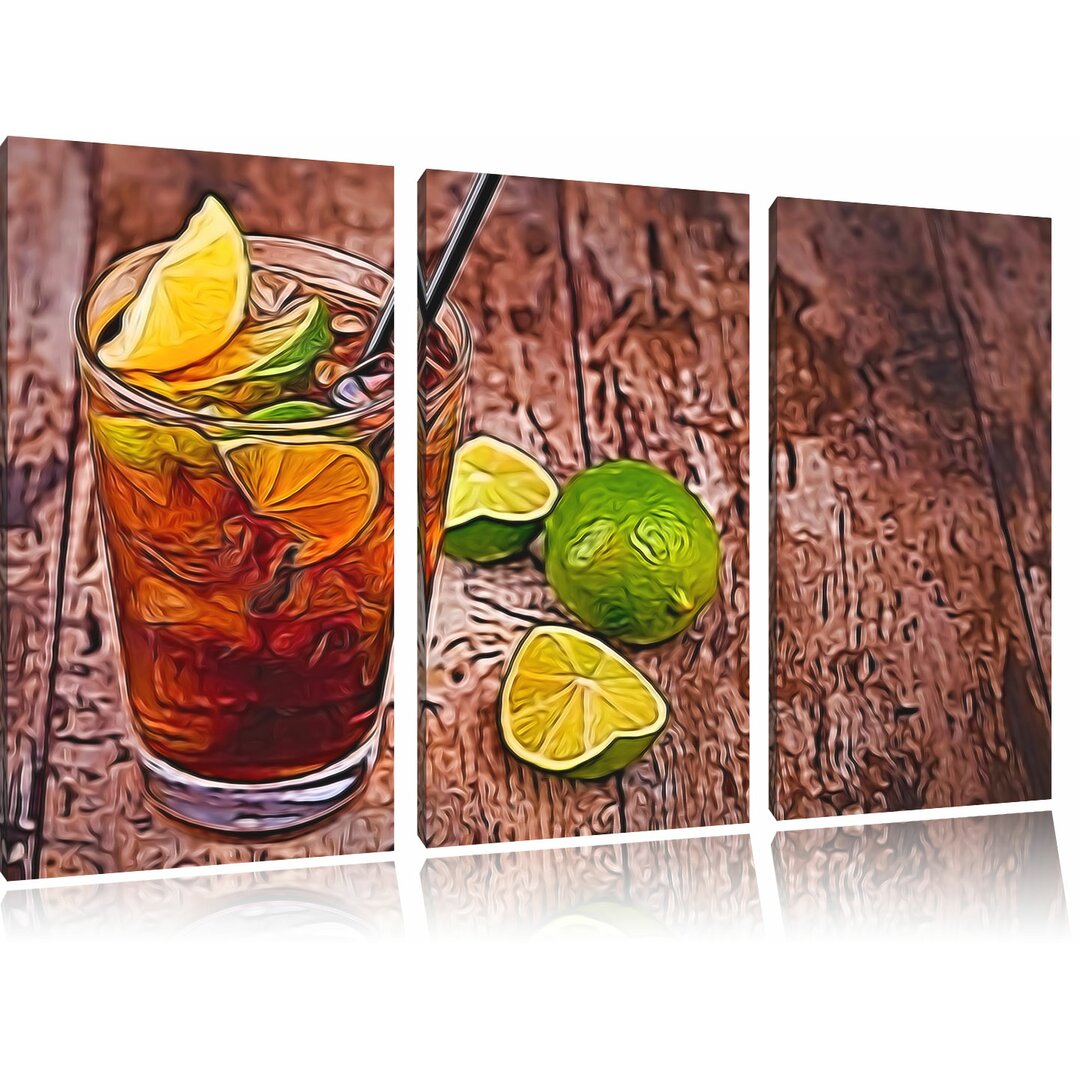 3-tlg. Leinwandbilder-Set Schöner Cuba Libre Cocktail, Kunstdruck