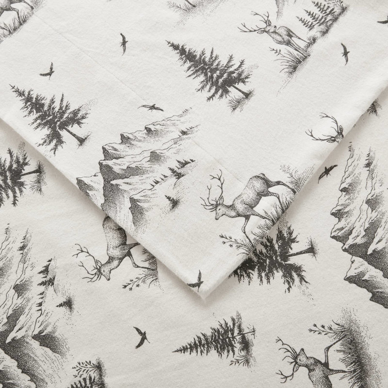 Ensemble de draps 4 pièces en jacquard gris cerf, 100% flanelle de coton brossé pour plus de douceur, Abstrait gris