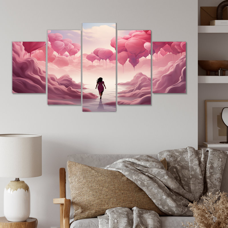 «Rose and White Air Balloon Solitude II - Abstract Landscape Multipanel», art mural