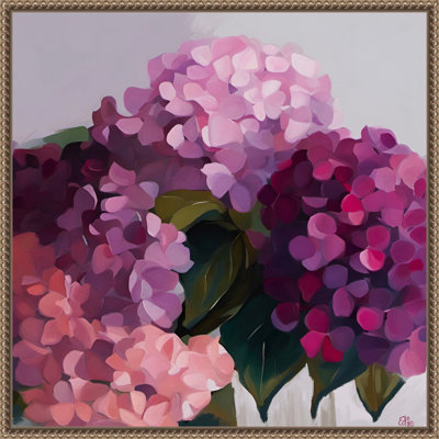 «Hydrangeas Pink Floral» par Edie, reproduction d'art sur toile encadrée