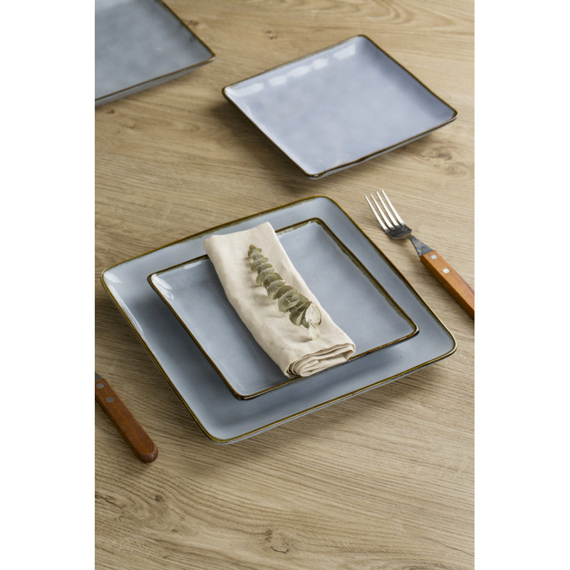  9.75'' Stoneware Square Dinner Plate (Set of 6), Blue