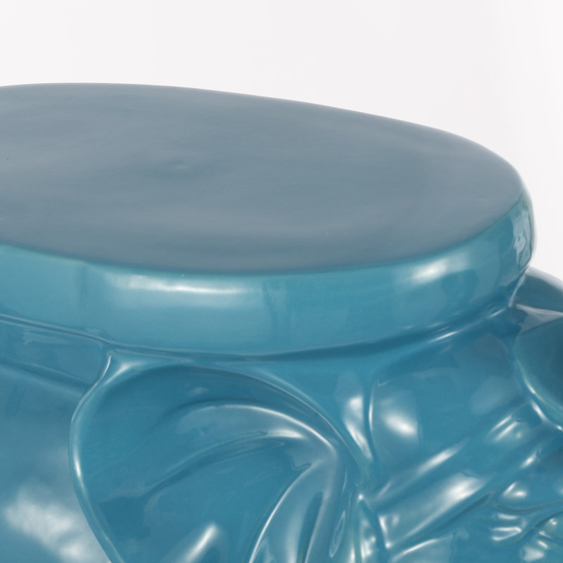 White Elephant 14.25" Bohemian Glazed Blue Ceramic Elephant Garden Stool, Weather-Resistant Indoor/Outdoor Patio Side Table & Plant Stand
