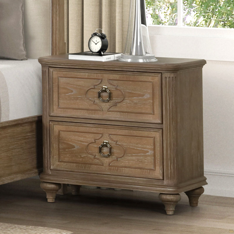 1Pc Nightstand Veneer Solid Wood Bedside Table W USB-A And USB-C