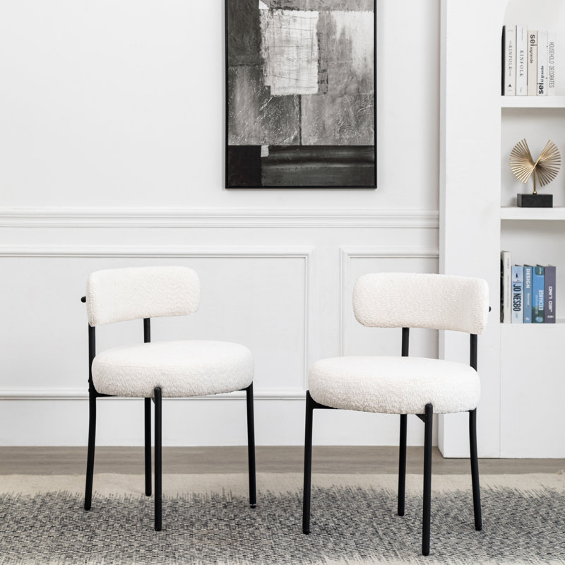 Sherpa Upholstered Metal Dining Chairs, Ivory, 4