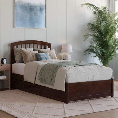 Lamari Solid Wood Platform Bed with Footboard & Roll Out Trundle Bed