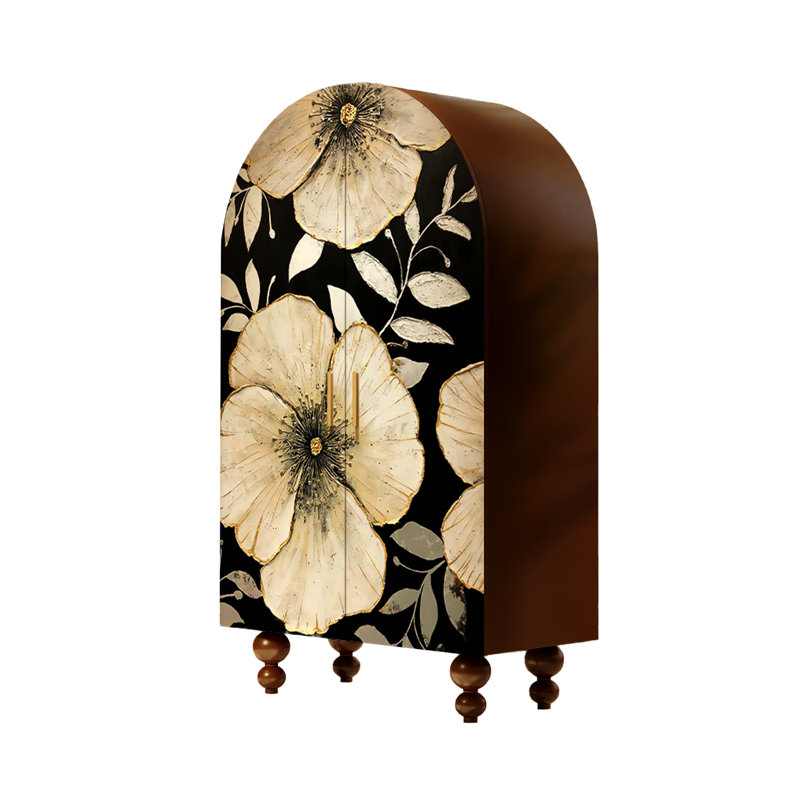 Armoire arquée avec portes à motifs artistiques, Noyer / multicolore