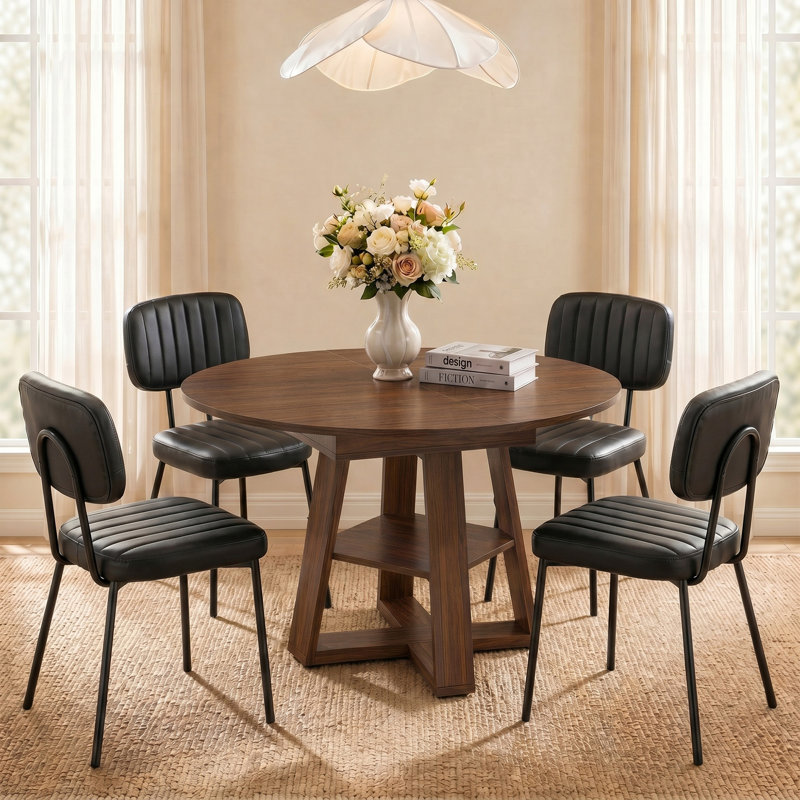 Ensemble de table de salle à manger Rohun, 5 pièces: table, 4 chaises, Brun, White
