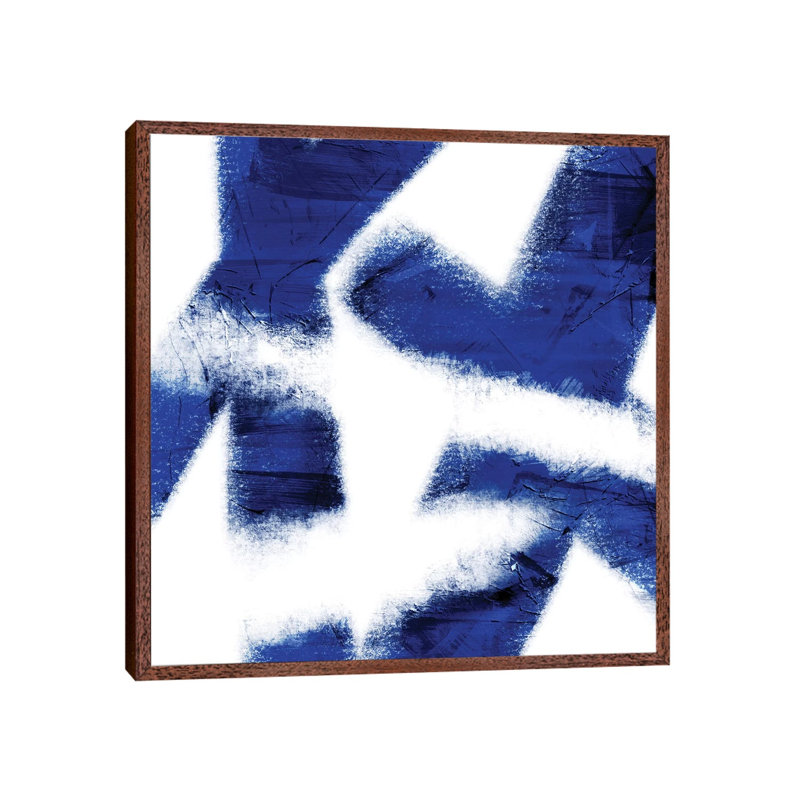Indigo Prophecy III by Marcus Prime - Painting on Canvas, Classic Brown Wood Framed, 45.72cm H x 45.72cm W x 3.81cm D