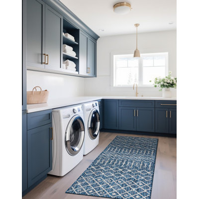 Tapis bleu sarcelle intérieur / extérieur à motif tissé à la main Southbrook Innnsbrook