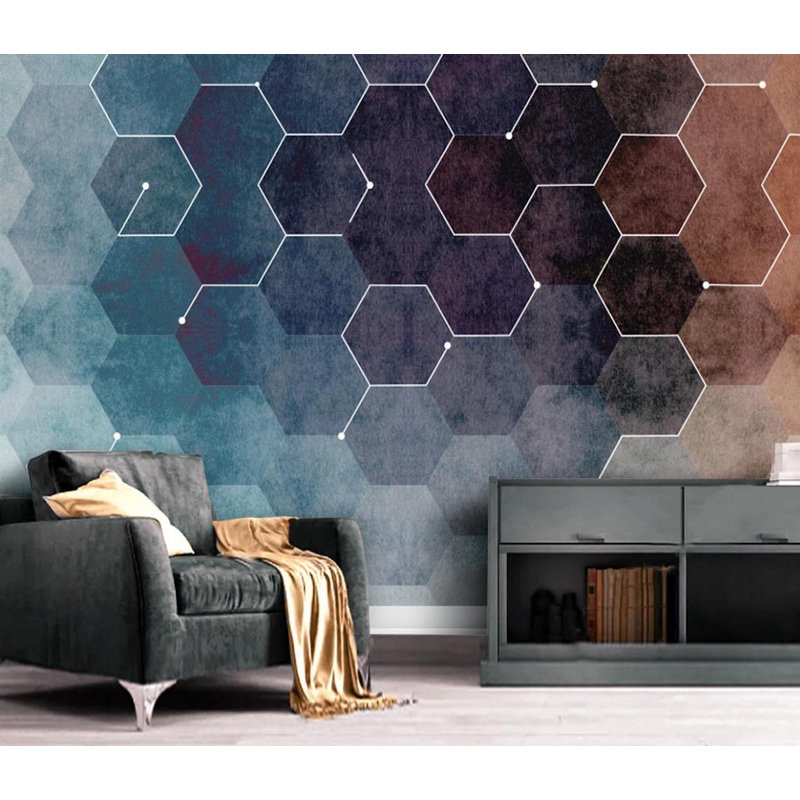 Papier peint amovible à motif géométrique hexagonal foncé de conception minimaliste scandinave, L 48,96 po x l 75 po