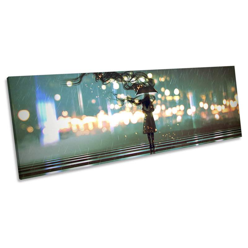 City Life Umbrella Urban - Wrapped Canvas Panoramic Print, 30.48cm H x 91.44cm W