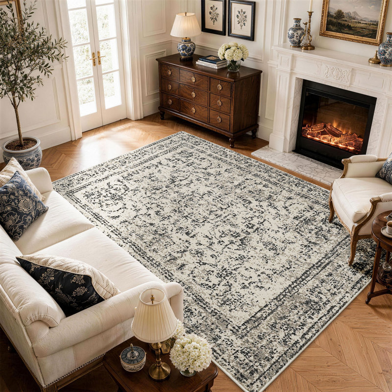 Heirloom Medallion Pattern Polyester Area Rug - Soft Vintage Carpet with Canvas Backing, Classic Floor Rug for Living Room Dining Room