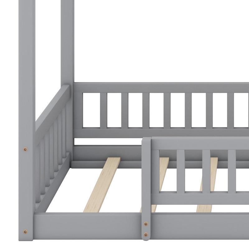 Structure de lit en bois avec clôture décorative, Gris