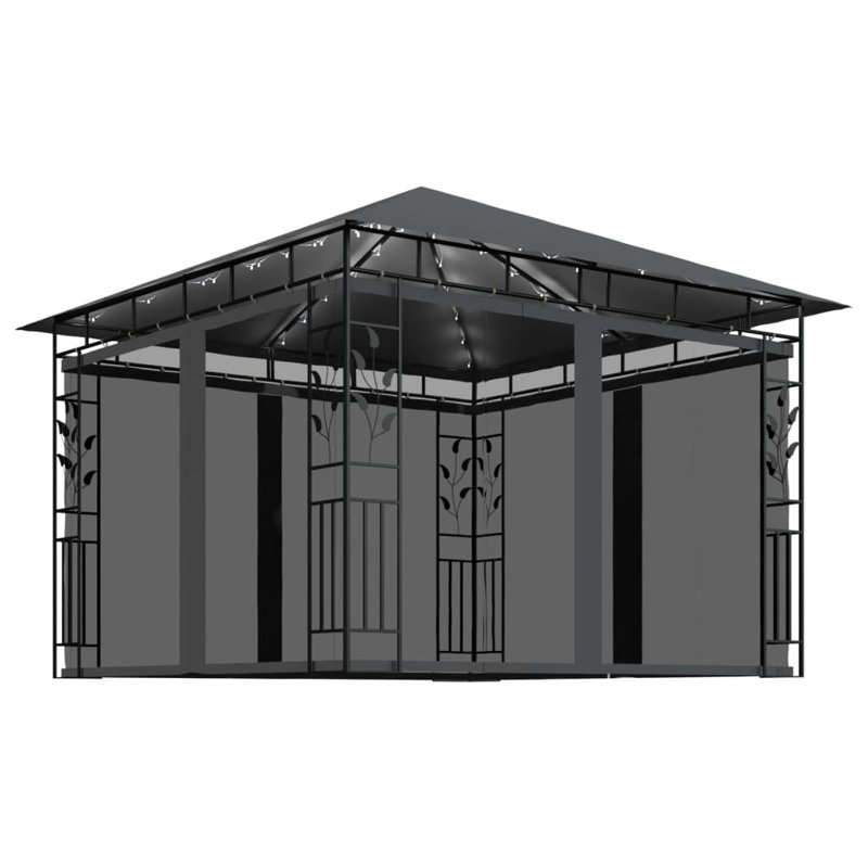 Caringorm Gazebo With Mosquito Net&LED String Lights 3X3x2.73, Anthracite