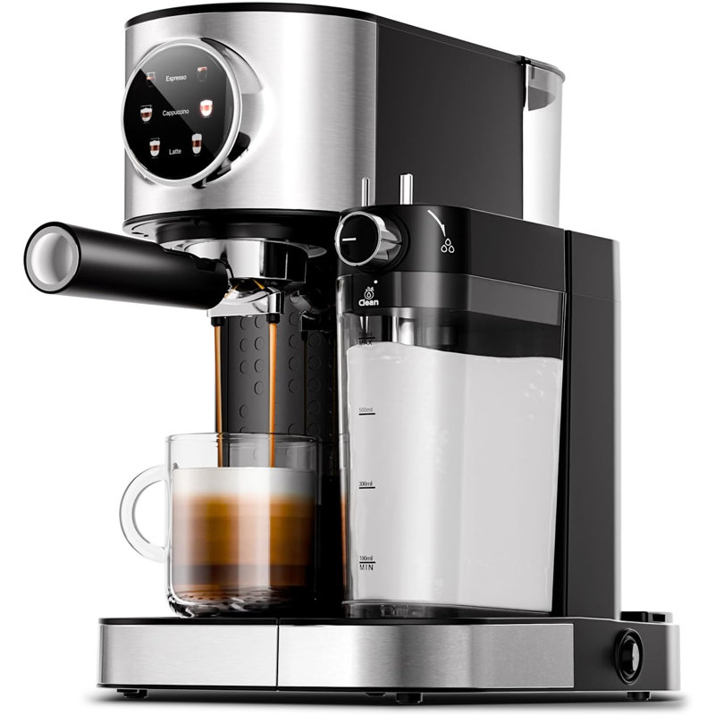Machine à espresso 20Bar avec mousseur à lait automatique, écran tactile, système de chauffage double, conception 3-en-1 et compatible avec les capsules pour les amateurs de café.