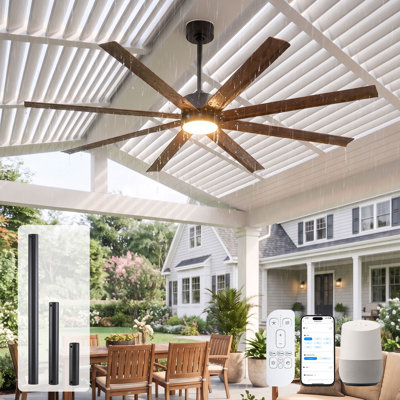 65 inch Wet Rated Outdoor Ceiling Fan for Patios with Light Waterproof, All Weather Smart Alexa App Remote Control Fan with 8 Brown Aluminum Blades, 6 Speed Noiseless Reversible DC Motor, Dimmable