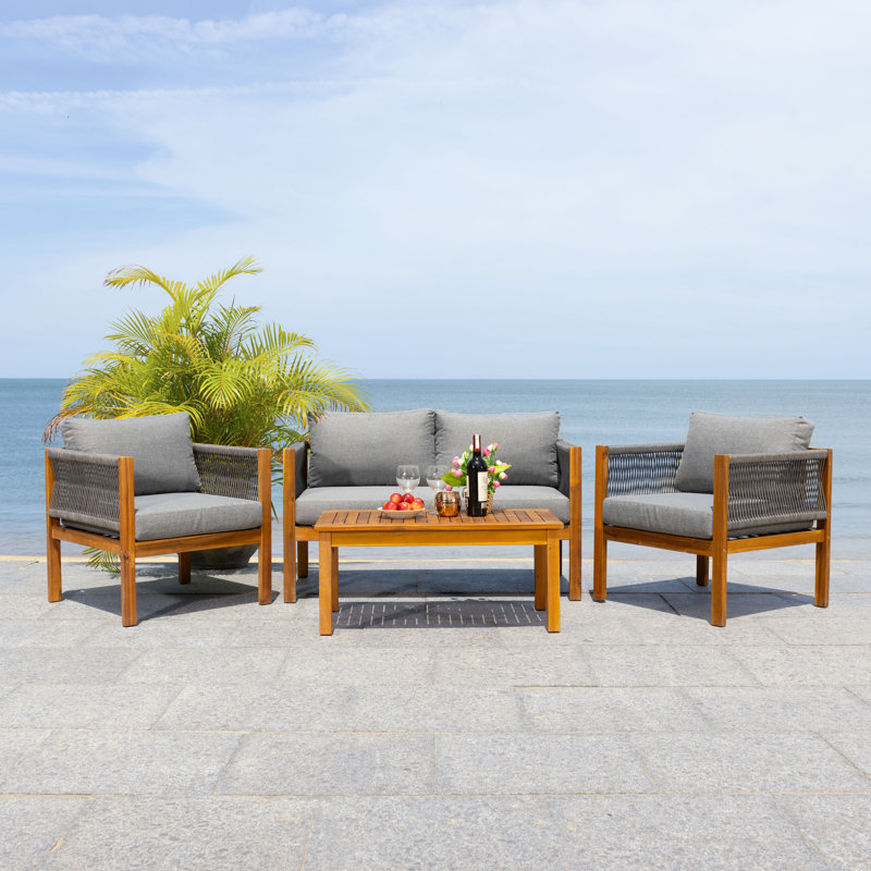 Izzah Acacia 4 - Person Patio Conversation Set with Cushions, Gray