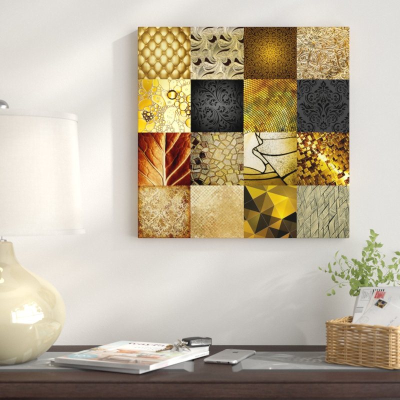 «Decorative Tiles Series: Gold», impression sur toile, H 26 po x l 26 po x P 1,5 po, Toile tendue, Pas de tapis