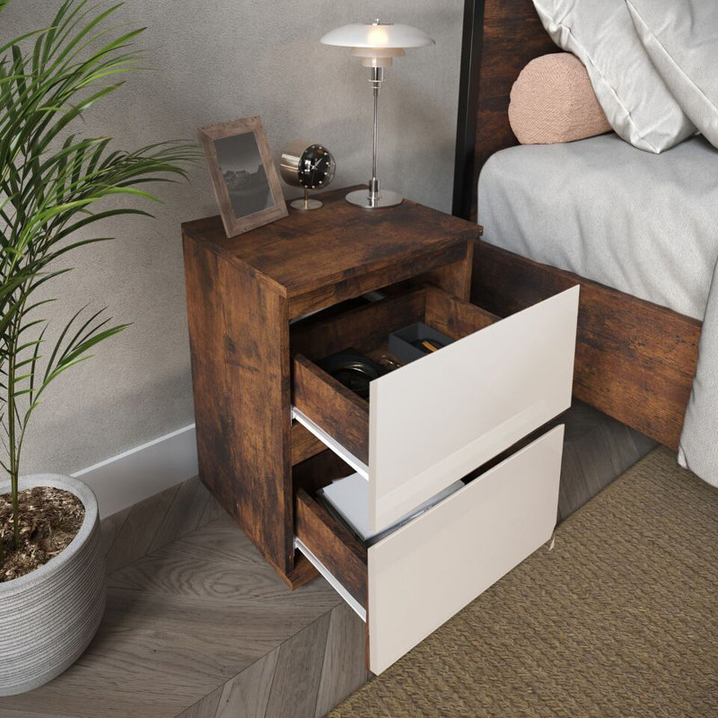Otella 36cm W Metal Bedside Table, Rustic Brown/White