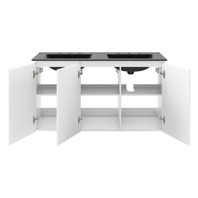 Ensemble de meuble-lavabo double 48 po Bryn par Modway, Noir, Blanc