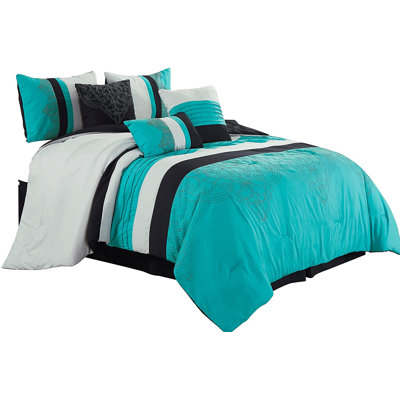 Chloe 7-Piece Pleated Stripe Medallion Embroidered Comforter Set