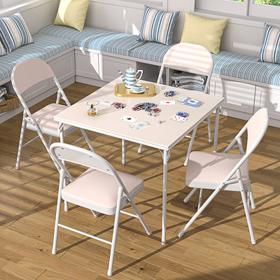 Beige Folding Chairs with PU Padded Seat, Portable Stackable Space Saving Chairs for Small Spaces (Set of 4))