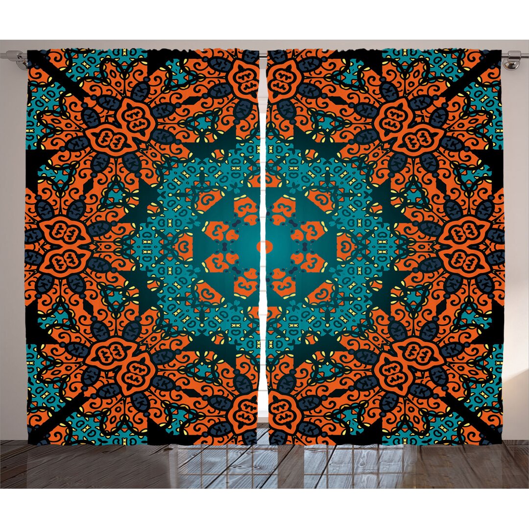 Rustikaler Vorhang, Floral Boho Hippie, Psychedelisch, Teal orange