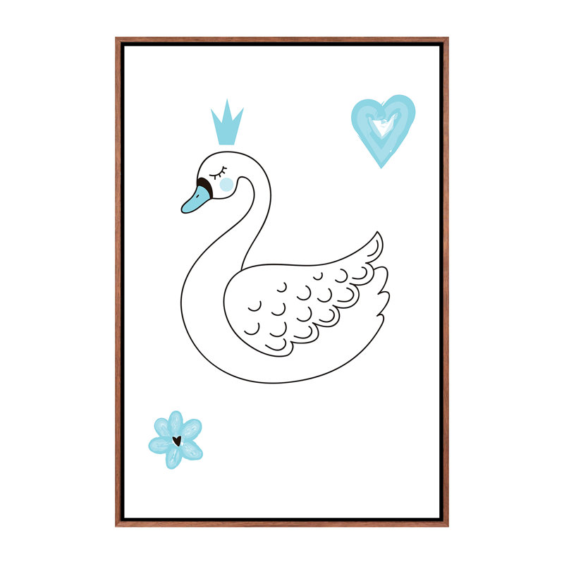 Little Ballerina Swan - impression d'art graphique, Toile avec cadre brun, H 60 po x l 40po x P 1,5 po, Pas de tapis